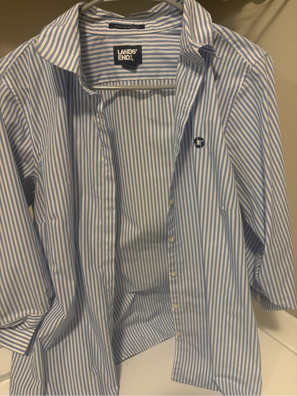 Lands' End Light Blue and White Striped Men's Dress Shirt